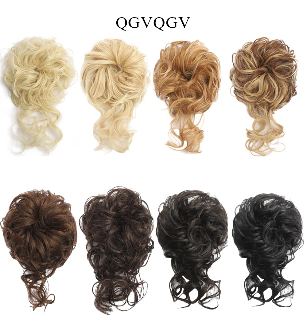 QGVQGV False hair Messy Bun Hair Piece, Updo Super Long Tousled Extensions Bun Curly Wavy Ponytail Hairpieces Hair Scrunchies with Elastic Rubber Band Synthetic Chignon hair extension for Women Girls , women's hair piece(Chocolate Brown#)