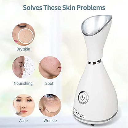 LEXOGO Steam Facial Apparatus,  10X Penetration 70ML Nano Ionic Steam Facial Apparatus Warm Mist Face Steamer for Women Moisturizing Cleansing Pores, with 4 Pieces Blackhead Remover Kit and Hair Band