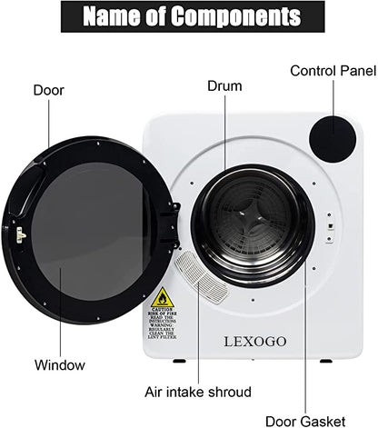 LEXOGO Compact Laundry Dryer Electric Portable Clothes Dryer Machine 2.6/3.5 cu.ft Capacity Front Load Compact Tumble Laundry Dryer with Stainless Steel Tub for Variety Drying Mode