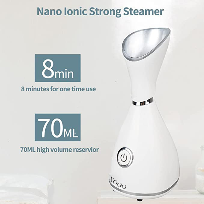 LEXOGO Steam Facial Apparatus,  10X Penetration 70ML Nano Ionic Steam Facial Apparatus Warm Mist Face Steamer for Women Moisturizing Cleansing Pores, with 4 Pieces Blackhead Remover Kit and Hair Band