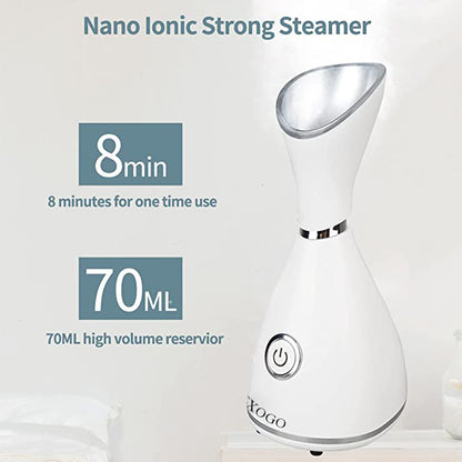 LEXOGO Steam Facial Apparatus,  10X Penetration 70ML Nano Ionic Steam Facial Apparatus Warm Mist Face Steamer for Women Moisturizing Cleansing Pores, with 4 Pieces Blackhead Remover Kit and Hair Band
