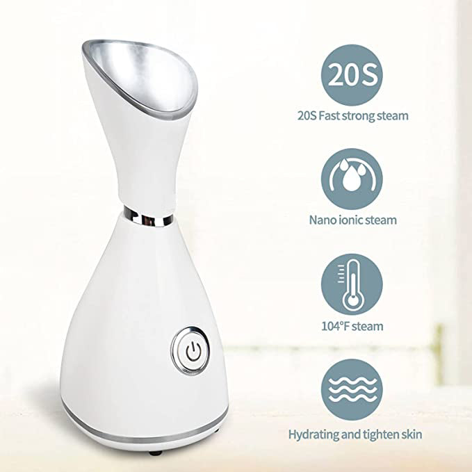 LEXOGO Steam Facial Apparatus,  10X Penetration 70ML Nano Ionic Steam Facial Apparatus Warm Mist Face Steamer for Women Moisturizing Cleansing Pores, with 4 Pieces Blackhead Remover Kit and Hair Band