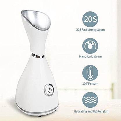 LEXOGO Steam Facial Apparatus,  10X Penetration 70ML Nano Ionic Steam Facial Apparatus Warm Mist Face Steamer for Women Moisturizing Cleansing Pores, with 4 Pieces Blackhead Remover Kit and Hair Band