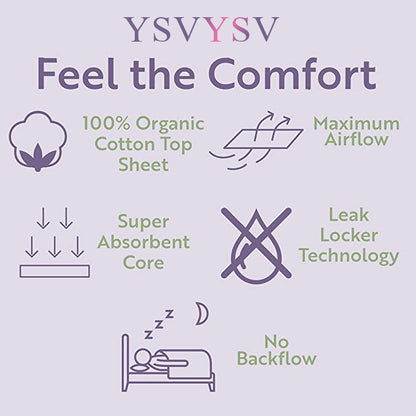 YSVYSV Organic Cotton Cover Pads, Cruelty-Free, Menstrual Overnight Pads for Women, Unscented, Breathable, Vegan, Natural Sanitary Napkins with Wings